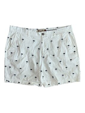 Men's White Palm-Print Flat Front Shorts by Hudson & Barrow Size 36